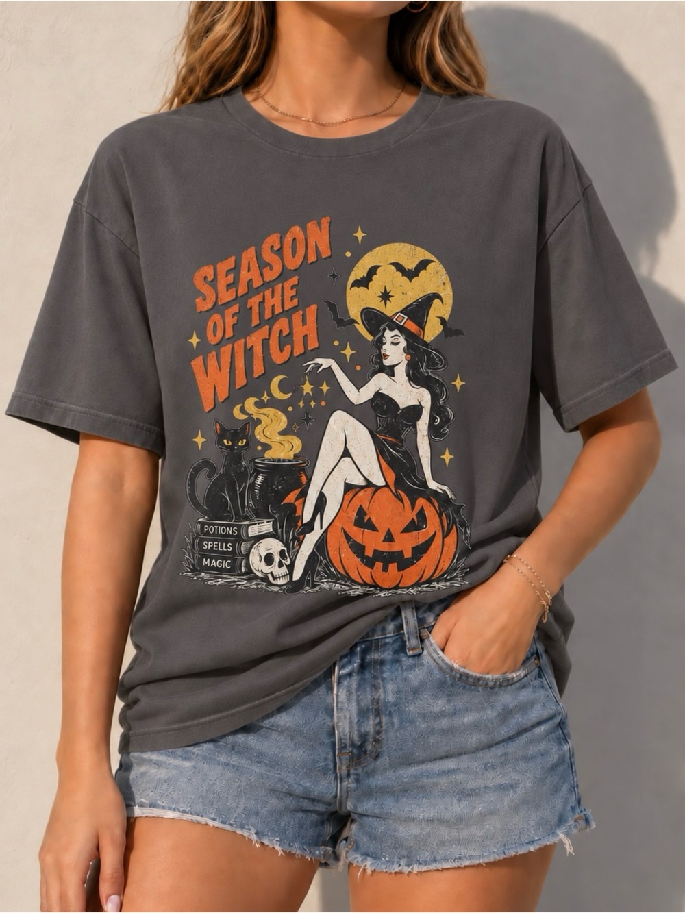 Season of the Witch Pumpkin Spooky Fall Aesthetic Womens Graphic Reprint Tee